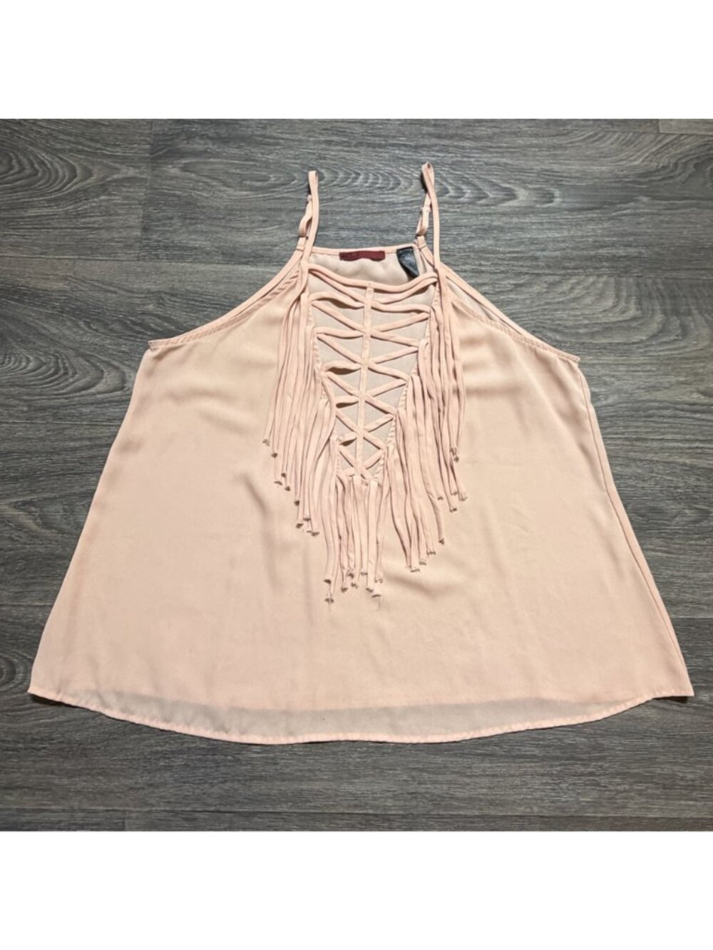 BKE Red Fringe Tank Top Large Blush Pink Crisscross Strappy Festival Y2K 00s - Picture 5 of 16
